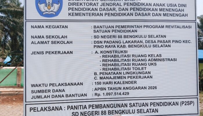 Program Refit SD 88 Bengkulu Selatan Disorot, Material dan Pekerjaan Konstruksi Diduga Tak Sesuai Ketentuan